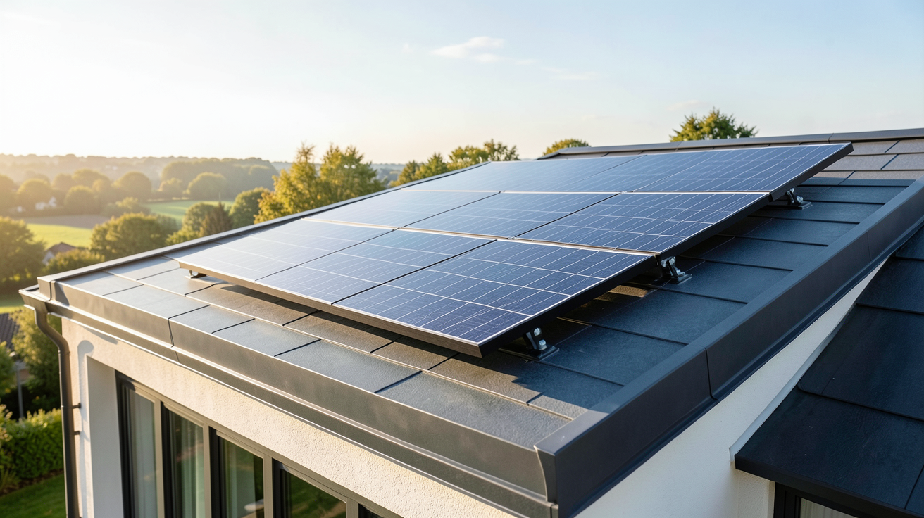 panneau solaire Decathlon installé sur le toit d'une maison moderne, présentant les gammes et technologies innovantes