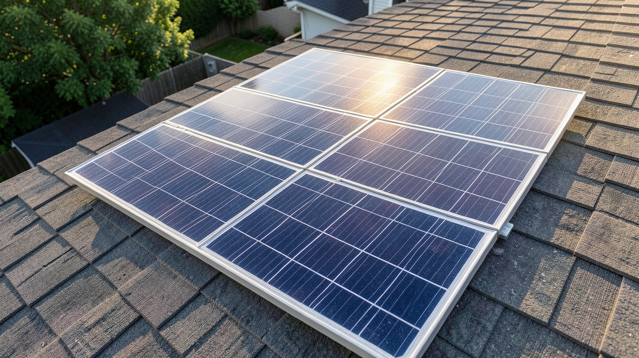 panneau solaire demi-cellule (half-cut) installé sur un toit résidentiel montrant la technologie de découpe des cellules
