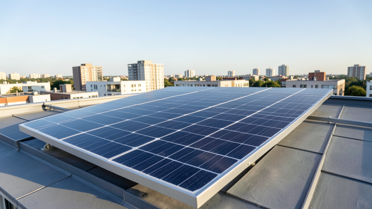 panneau solaire demi-cellule installé sur le toit d'une maison urbaine moderne