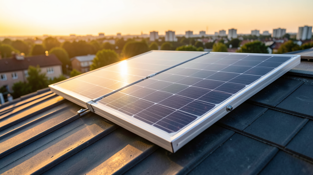 panneau solaire dernière génération 2022 posé sur un toit incliné pour un projet résidentiel