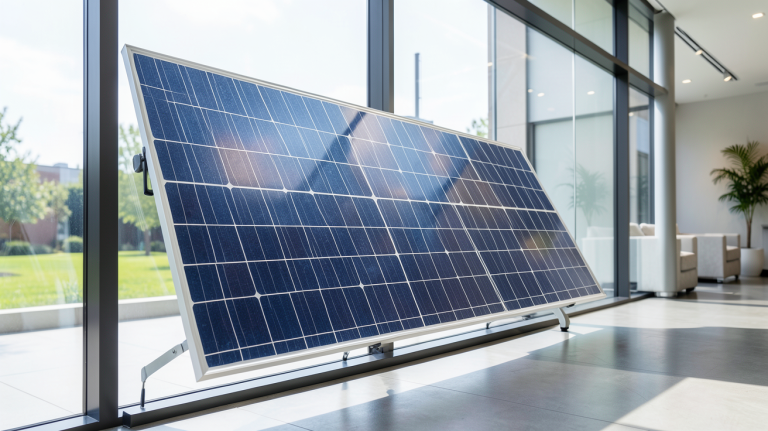 panneau solaire derrière vitre installé dans une maison contemporaine