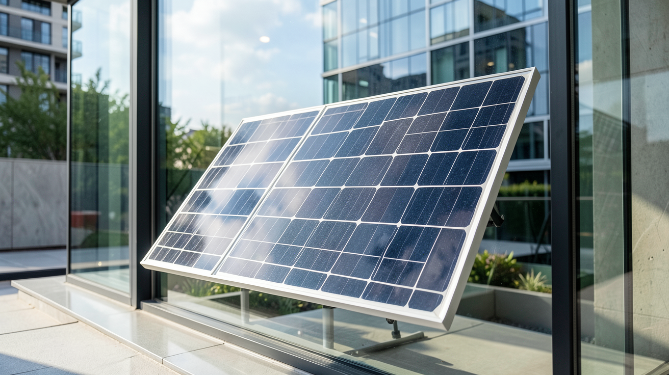 panneau solaire derrière vitre installé dans une maison urbaine moderne