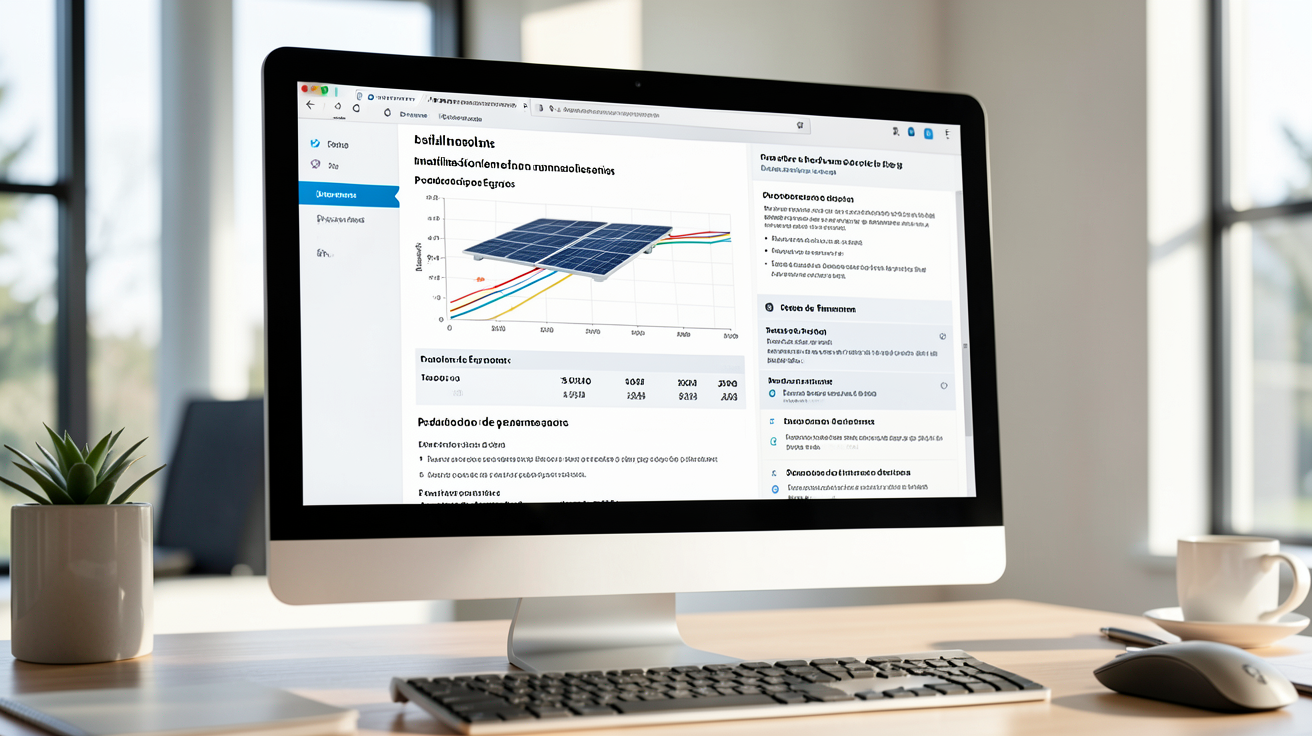 panneau solaire devis en ligne affichant un contenu détaillé avec graphiques et tarifs