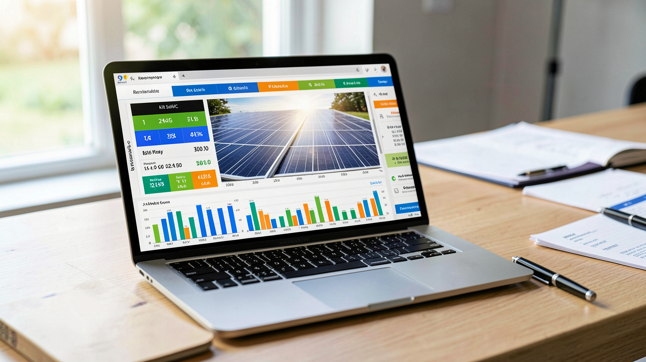 panneau solaire discount simulation de rentabilité d'un kit 3 kWc sur écran d'ordinateur