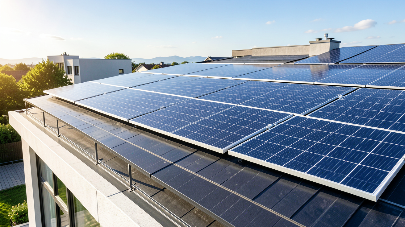 panneau solaire domestique installé sur le toit d'une maison résidentielle moderne