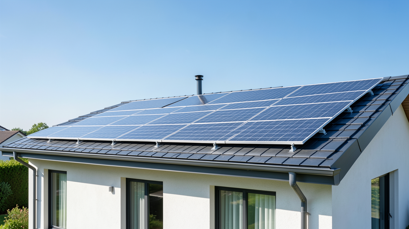 panneau solaire domestique installé sur le toit d'une maison moderne pour l'autoconsommation