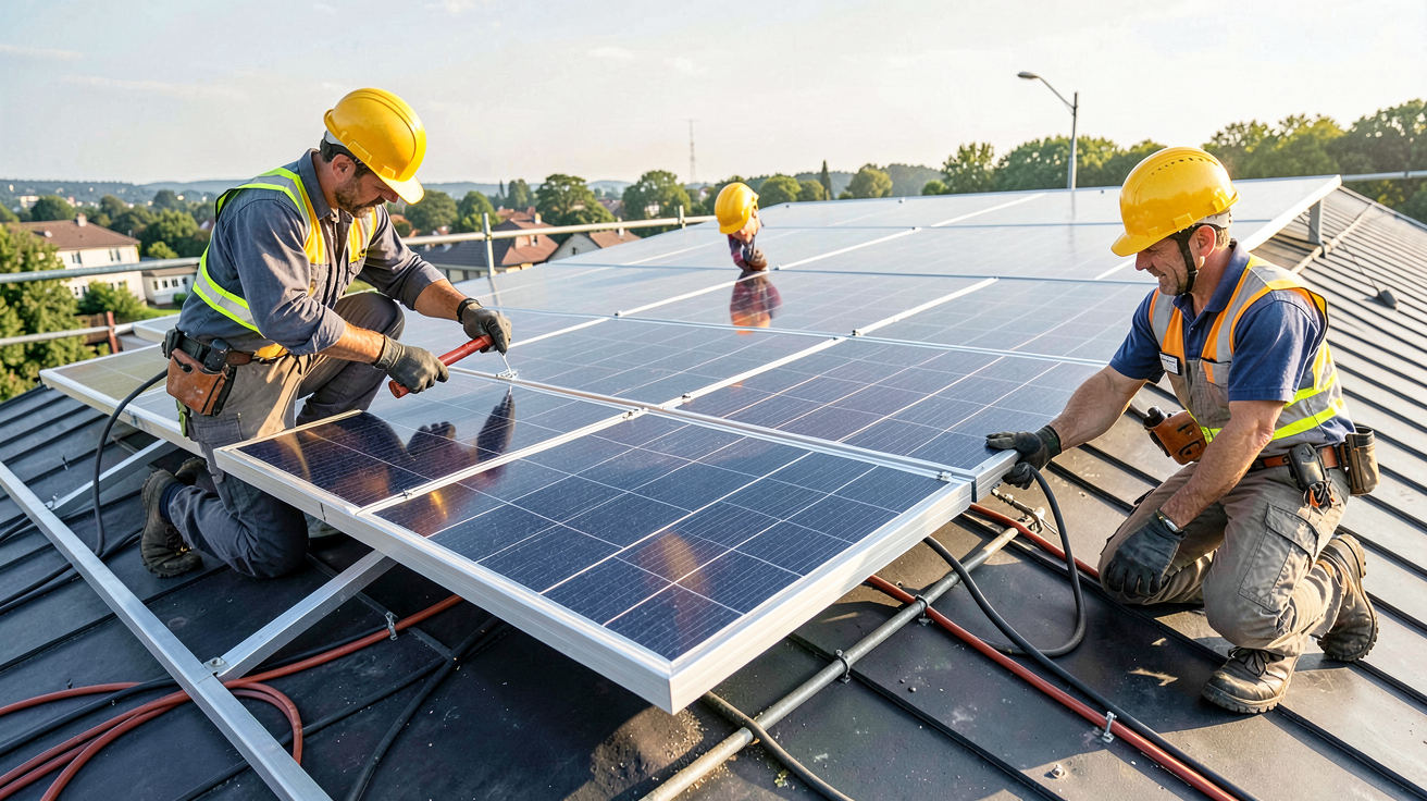 panneau solaire DualSun 375W en cours d'installation sur un toit, vérification des normes et de la compatibilité