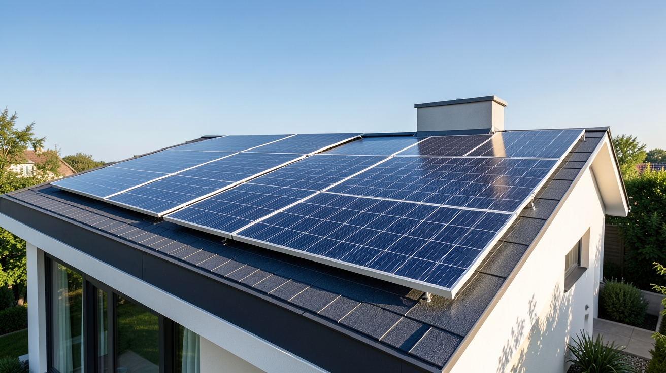 panneau solaire DualSun SPRING PVT et Flash PV installés sur le toit d'une maison moderne