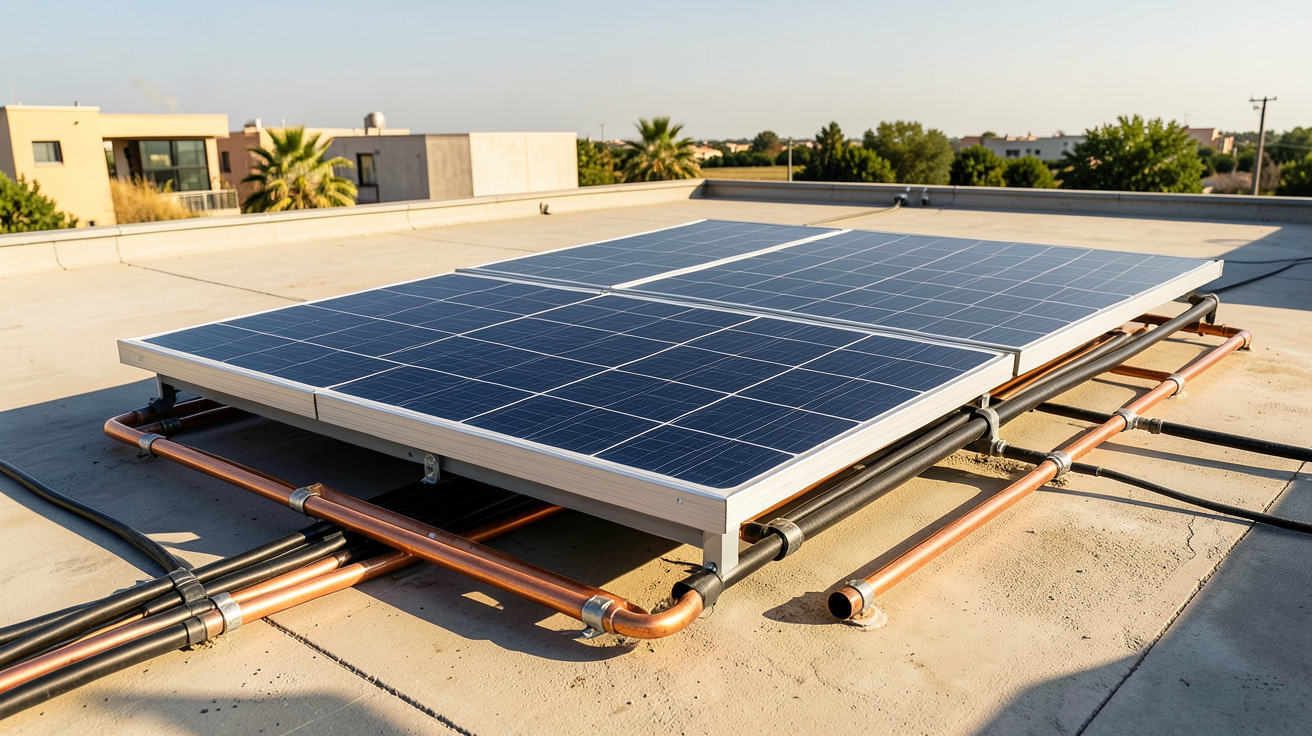 panneau solaire eau chaude piscine fonctionnant avec un système thermique installé sur un toit