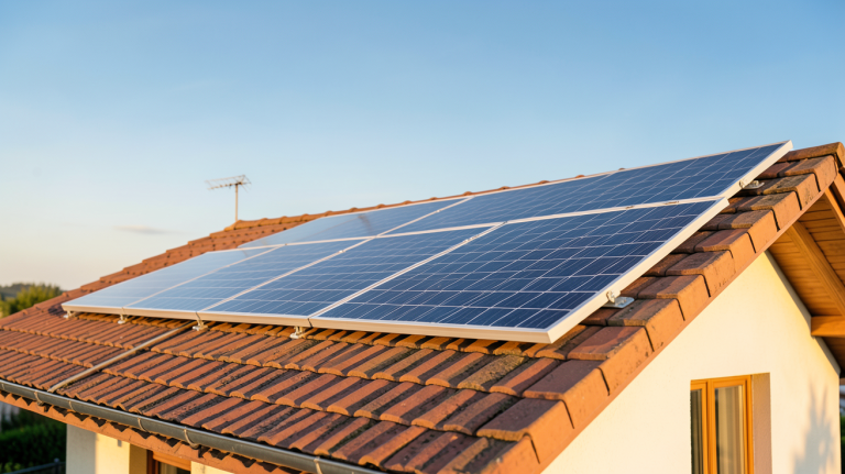 panneau solaire eau chaude installé sur le toit d'une maison sous un ciel ensoleillé