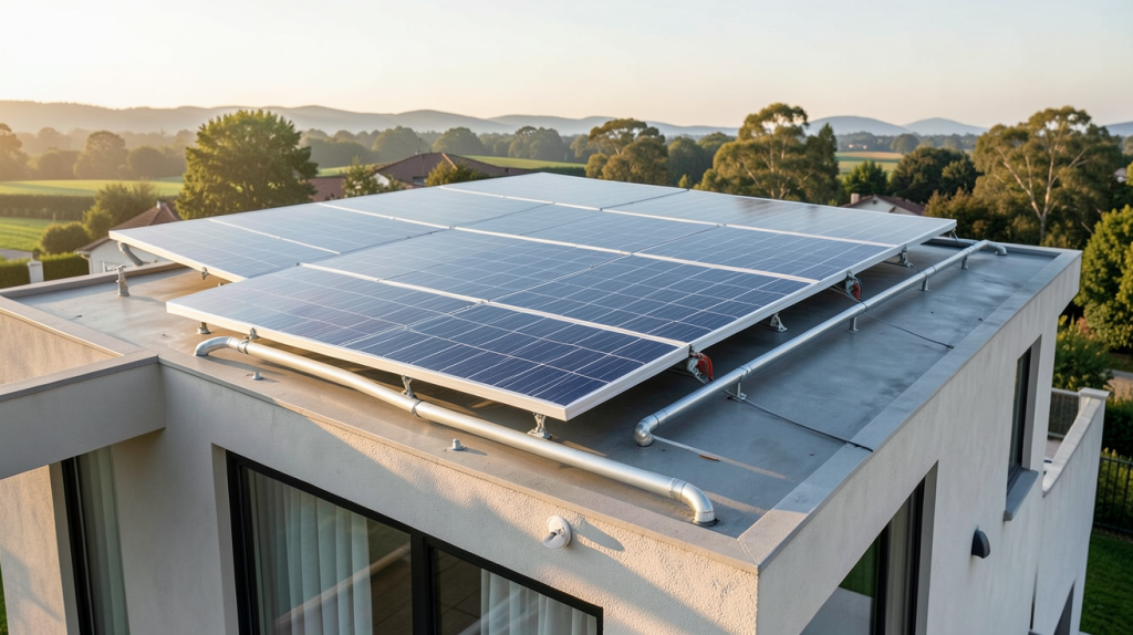 panneau solaire eau installé sur le toit d'une maison moderne pour chauffer l'eau sanitaire