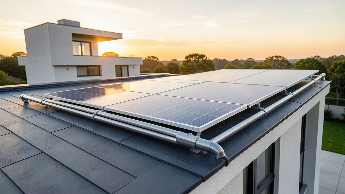 panneau solaire eau thermique installé sur le toit d'une maison contemporaine