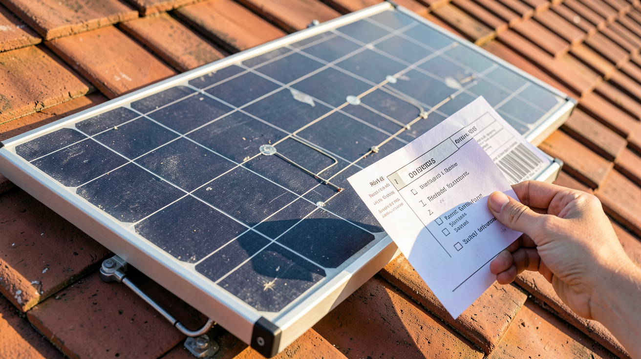 panneau solaire ebay avec une checklist papier pour l'achat