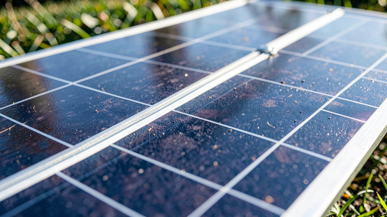 panneau solaire ebay montrant la surface du module avec une nette visibilité des cellules photovoltaïques sous la lumière naturelle