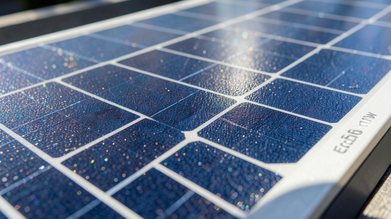 panneau solaire ecoflow 110w montrant un gros plan technique sur ses cellules photovoltaïques