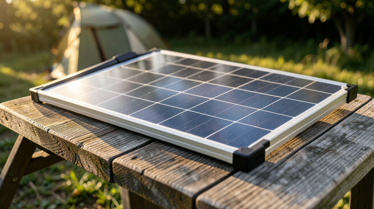 panneau solaire ecoflow 110w montrant sa structure pliable lors d'une installation en extérieur