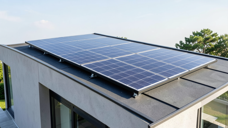panneau solaire ecoflow 110w installé sur le toit d'une maison moderne, capturant la lumière naturelle
