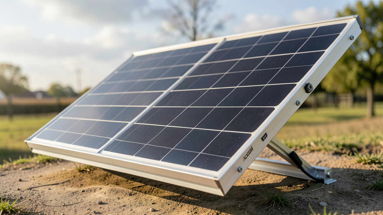 panneau solaire EcoFlow 400W posé sur un support incliné, mettant en avant ses caractéristiques techniques