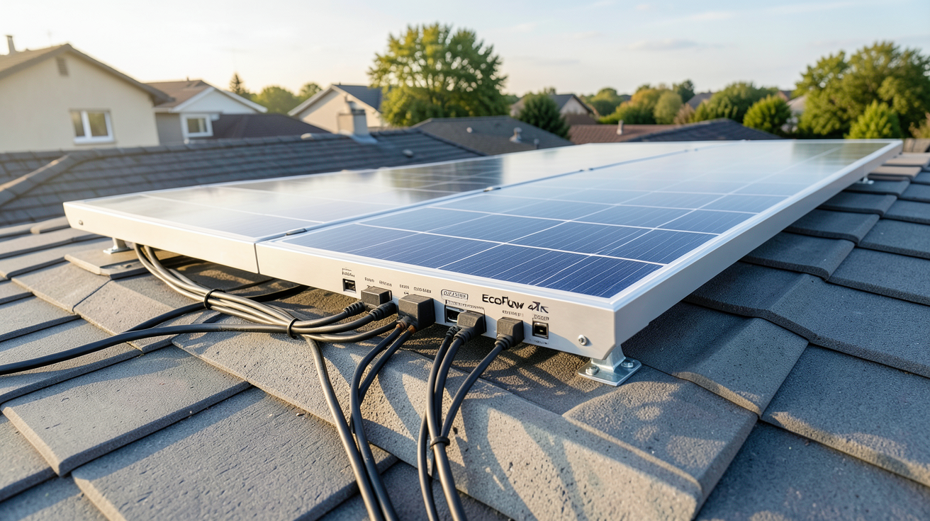panneau solaire EcoFlow 400W en cours d'installation sur un toit résidentiel