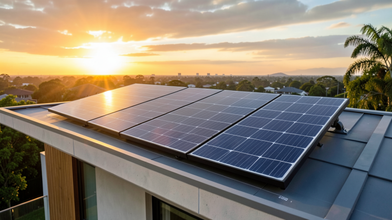 panneau solaire EcoFlow 400W installé sur le toit d'une maison moderne