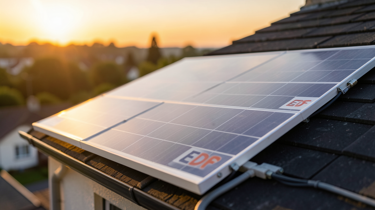 panneau solaire EDF installé sur le toit d'une maison avec des aides et subventions pour 2025