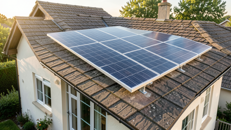 panneau solaire edf installé sur le toit d'une maison résidentielle sous un ciel clair