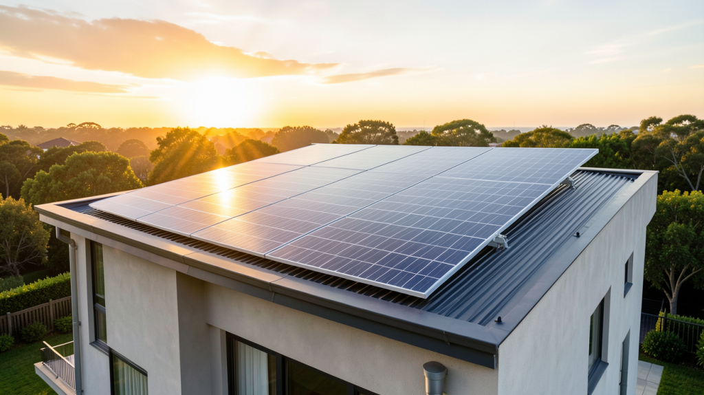 panneau solaire électrique installé sur le toit d'une maison contemporaine
