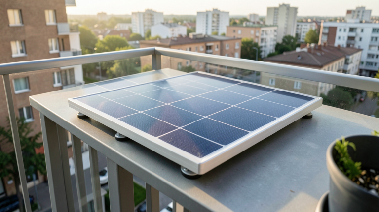 panneau solaire en appartement installé sur un balcon en ville