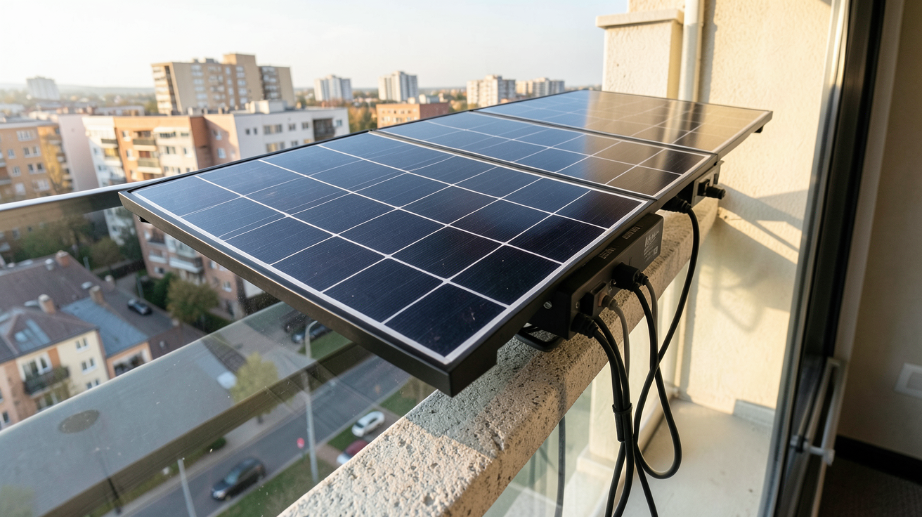 panneau solaire en appartement avec kit plug-and-play installé sur un balcon en ville