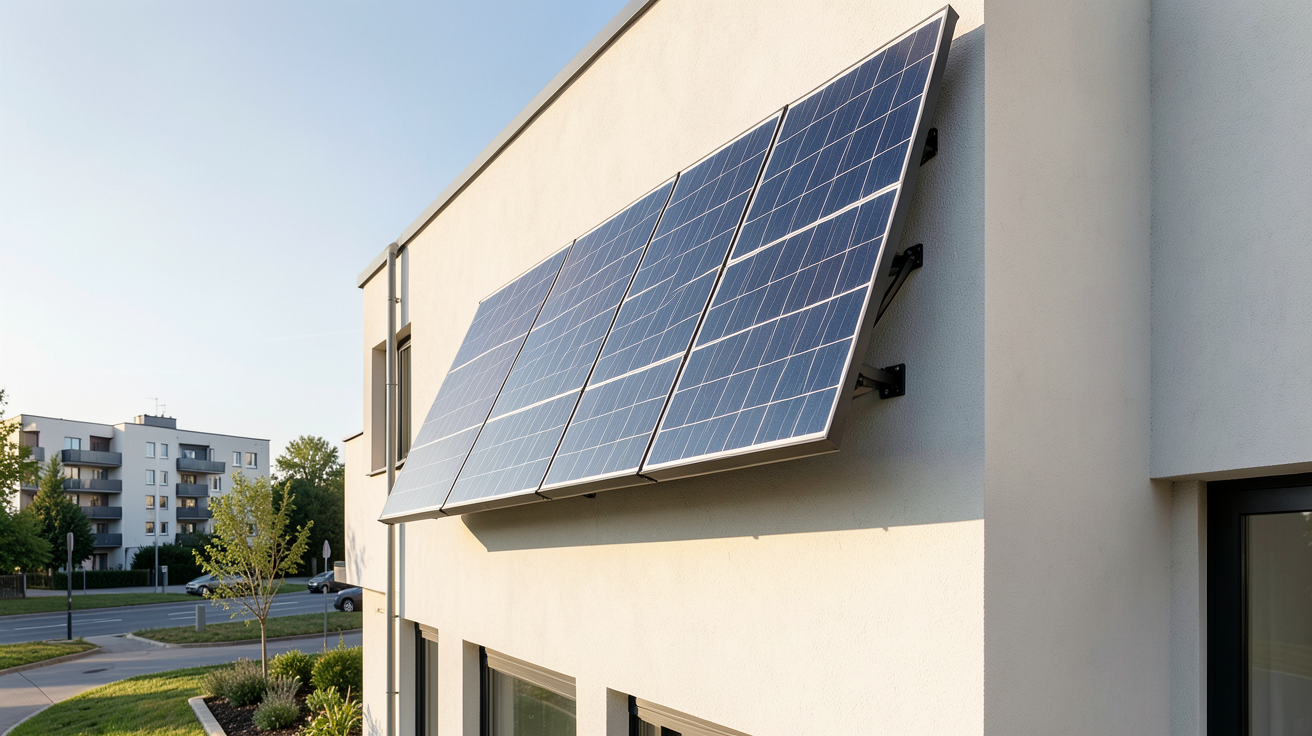 panneau solaire en façade d'une maison contemporaine illustrant les avantages et inconvénients par rapport à une installation en toiture