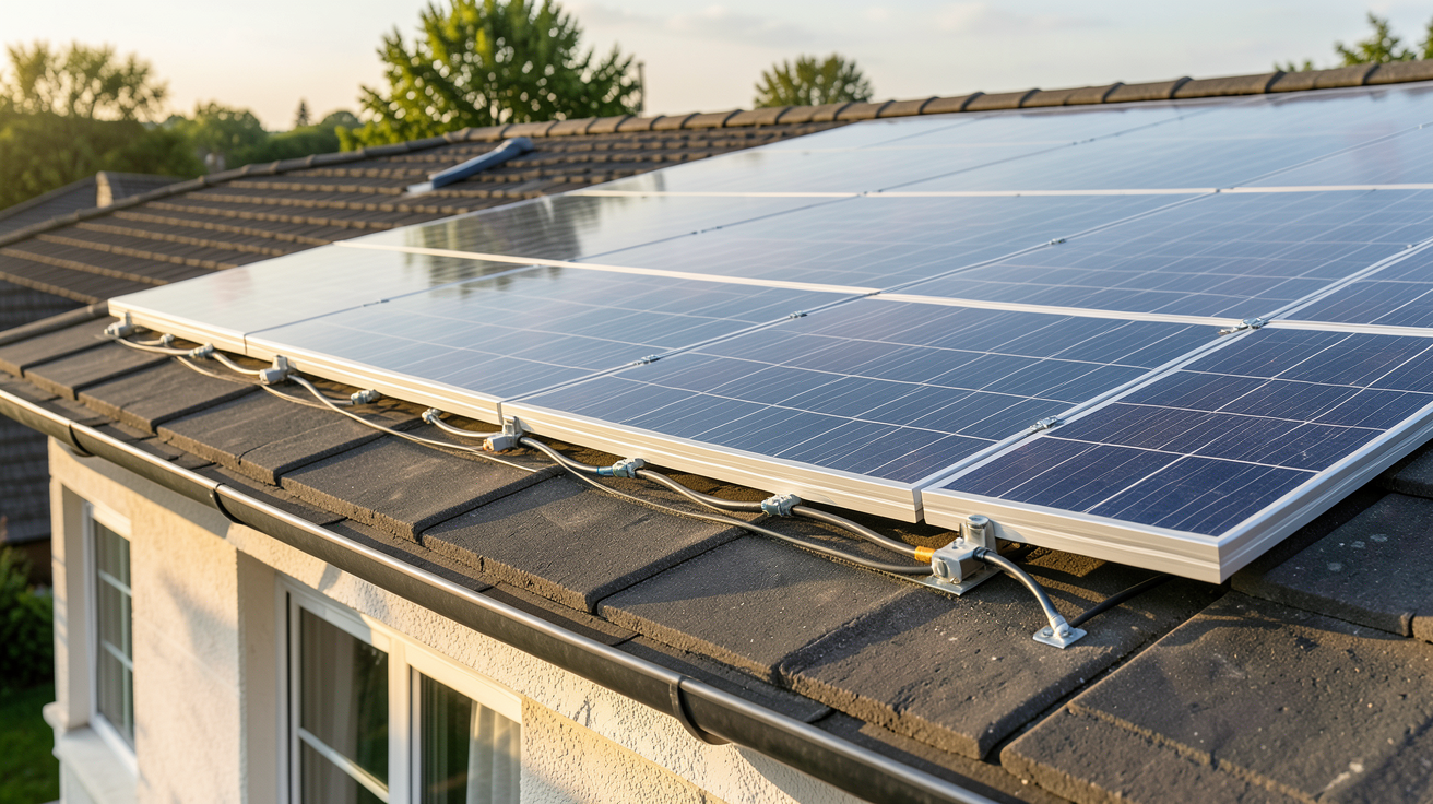 panneau solaire en série installé sur le toit d'une maison avec une orientation optimale pour maximiser l'ensoleillement