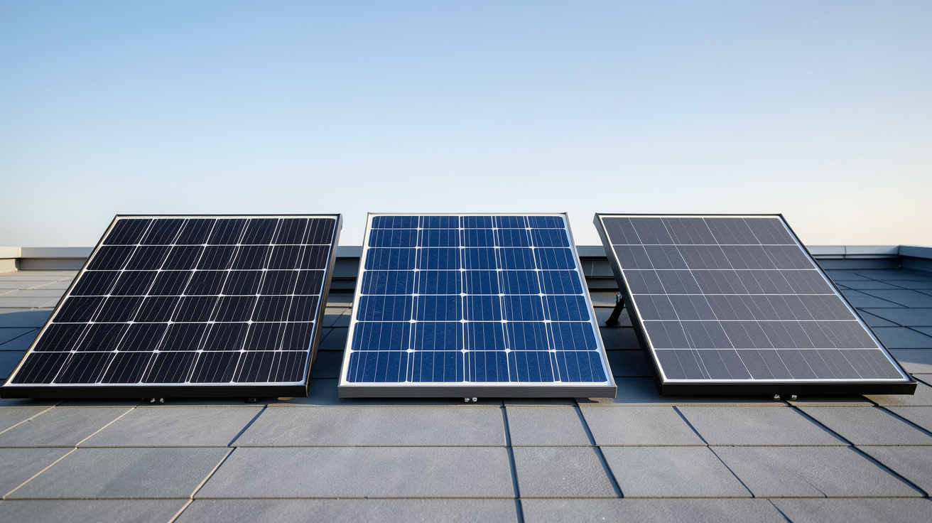 panneau solaire énergie montrant trois types de panneaux solaires posés sur un toit