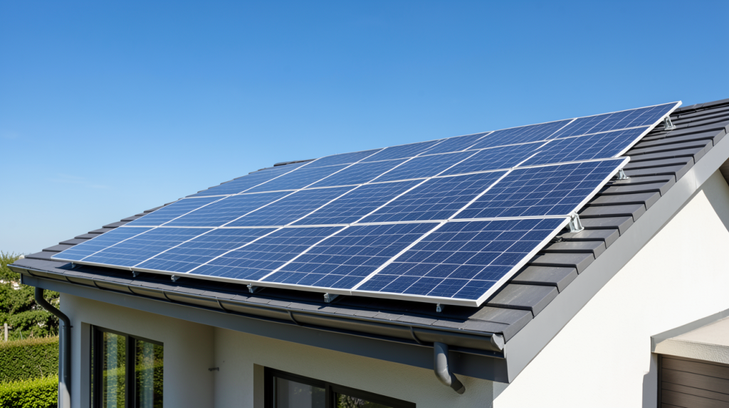 panneau solaire energie installé sur le toit d'une maison moderne et écologique