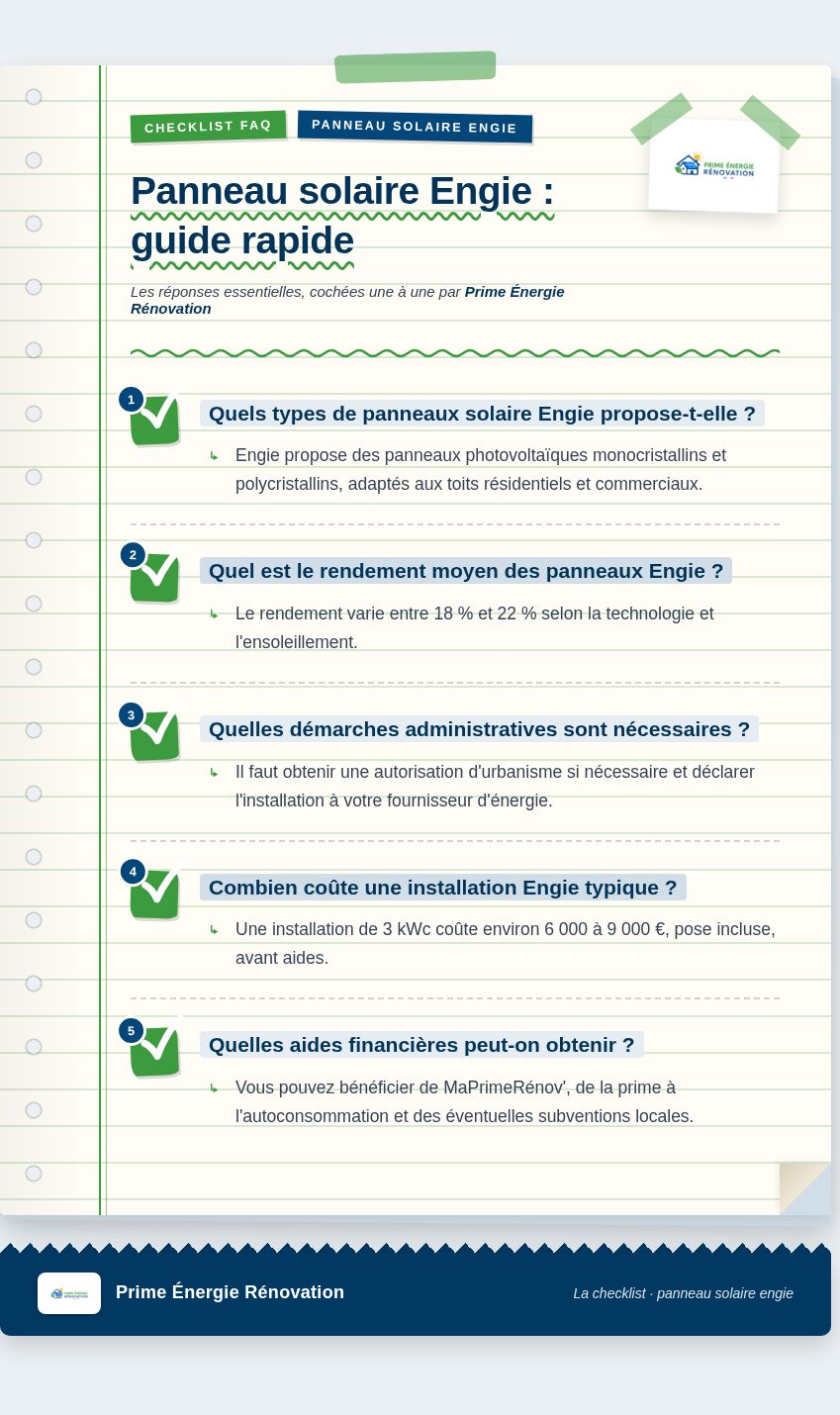 Infographie : Panneau solaire Engie : guide rapide