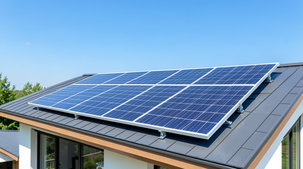 panneau solaire engie installé sur le toit d'une maison moderne sous un ciel bleu