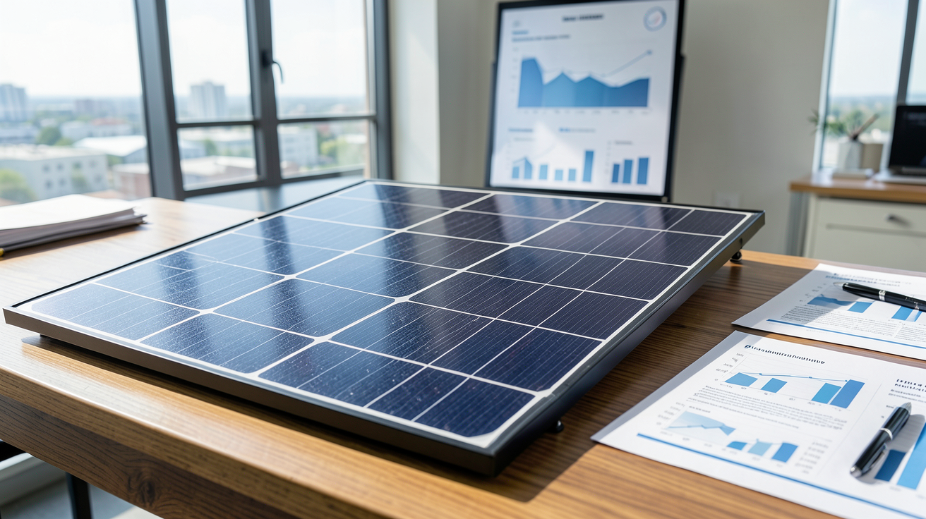 panneau solaire entreprise financement modèles économiques : installation photovoltaïque sur toit d'entreprise avec documents financiers