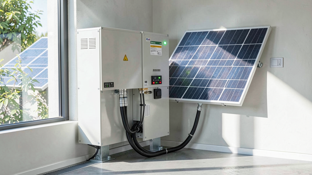 panneau solaire et batterie de stockage fonctionnant à l'intérieur d'une maison moderne