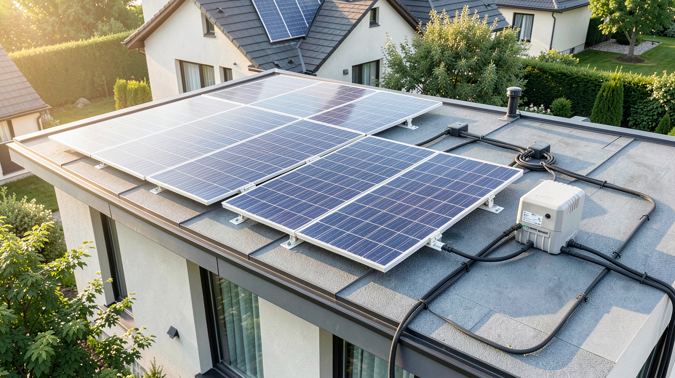 panneau solaire et batterie d'un système solaire domestique avec stockage d'énergie installé sur un toit