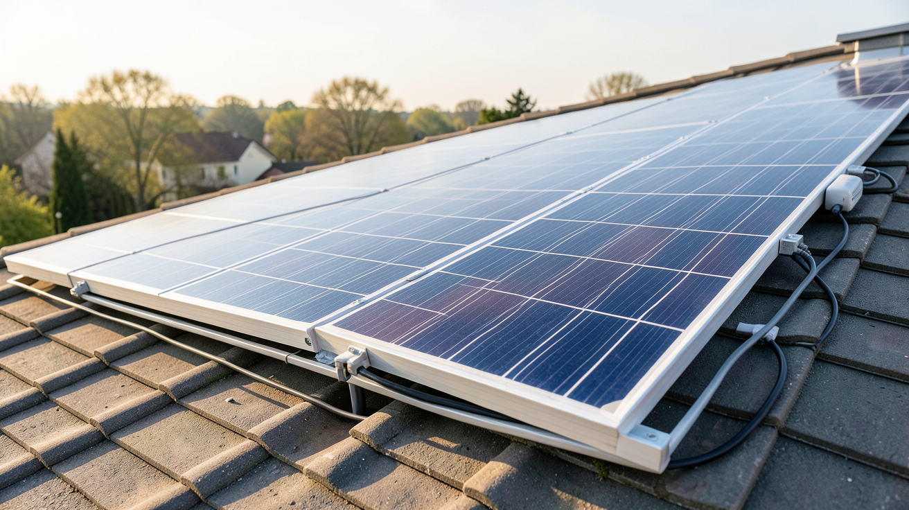 panneau solaire et micro onduleur installés sur un toit résidentiel