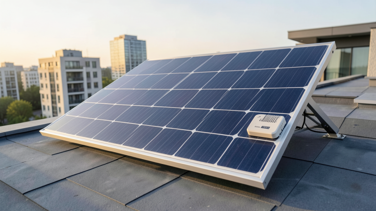 panneau solaire et micro onduleur installés sur le toit d'une maison urbaine moderne