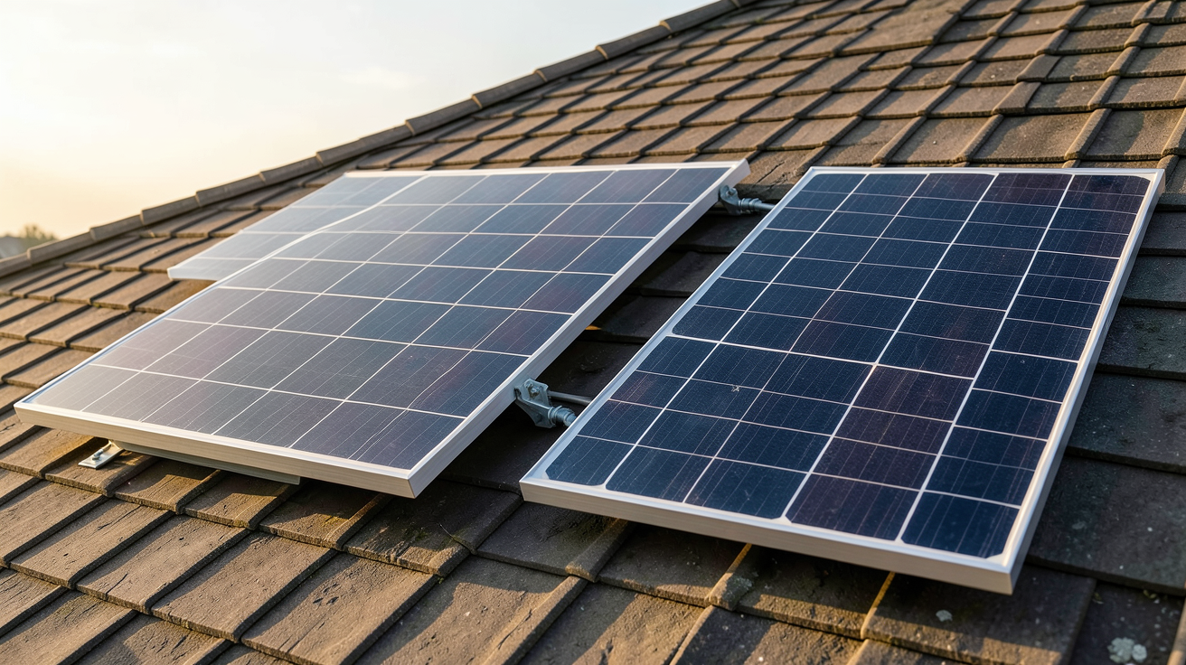 panneau solaire thermique et panneau photovoltaïque installés côte à côte sur un toit pour comparer leurs performances et rendements