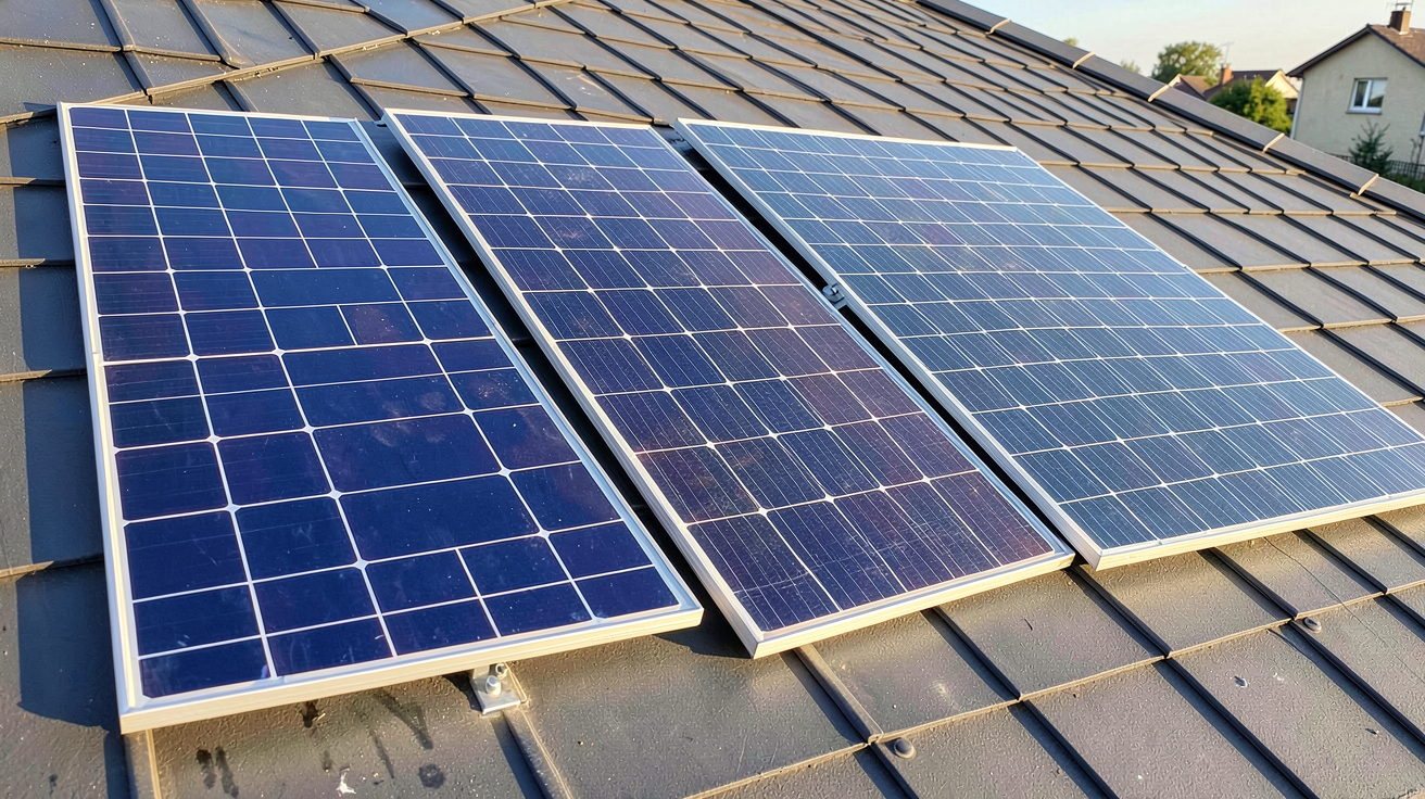 panneau solaire et photovoltaïque présentant les différents types de panneaux solaires (monocristallin, polycristallin et à couches minces) installés sur un toit