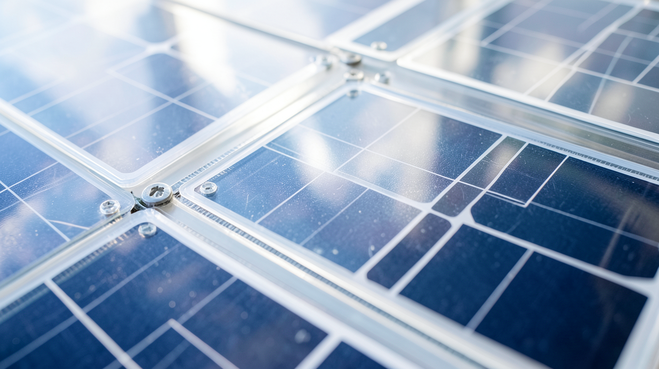 panneau solaire ETFE en gros plan montrant sa composition technique et ses cellules photovoltaïques
