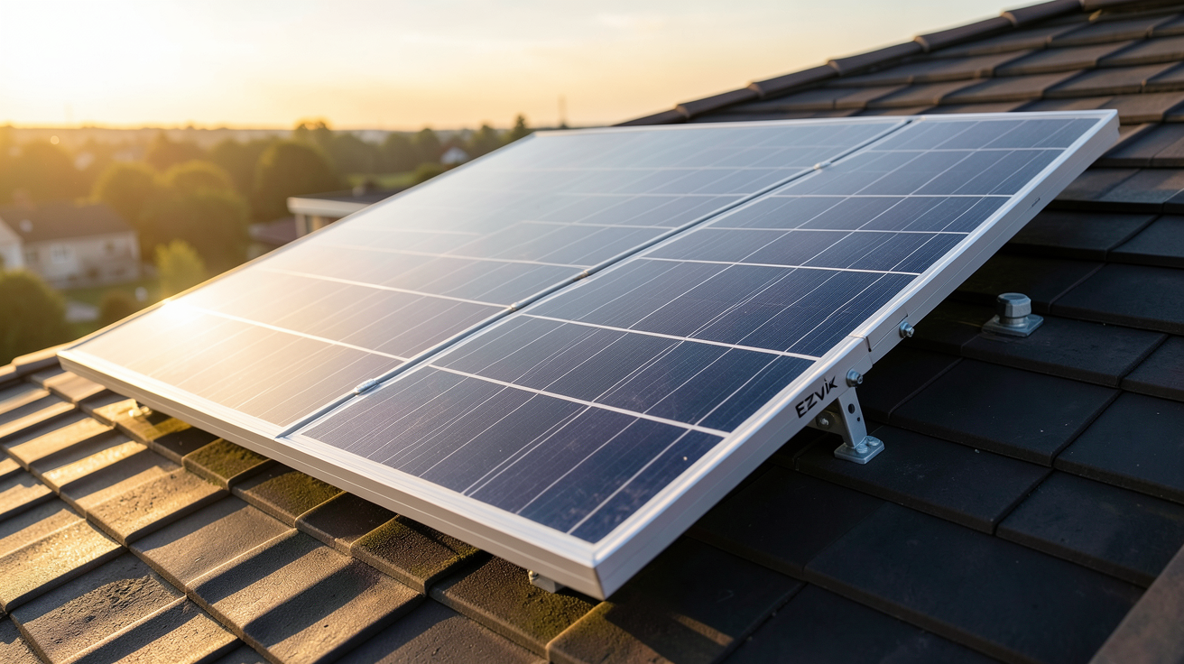 panneau solaire Ezviz installé sur un toit avec une inclinaison optimale pour maximiser l'absorption solaire