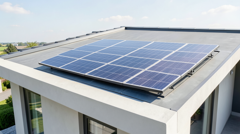 panneau solaire ezviz installé sur le toit d'une maison moderne, capturé en haute résolution