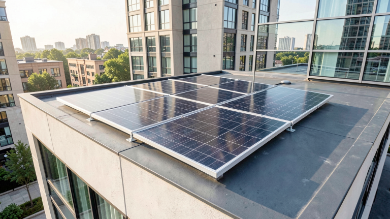 panneau solaire facile à installer posé sur le toit d'une maison urbaine moderne