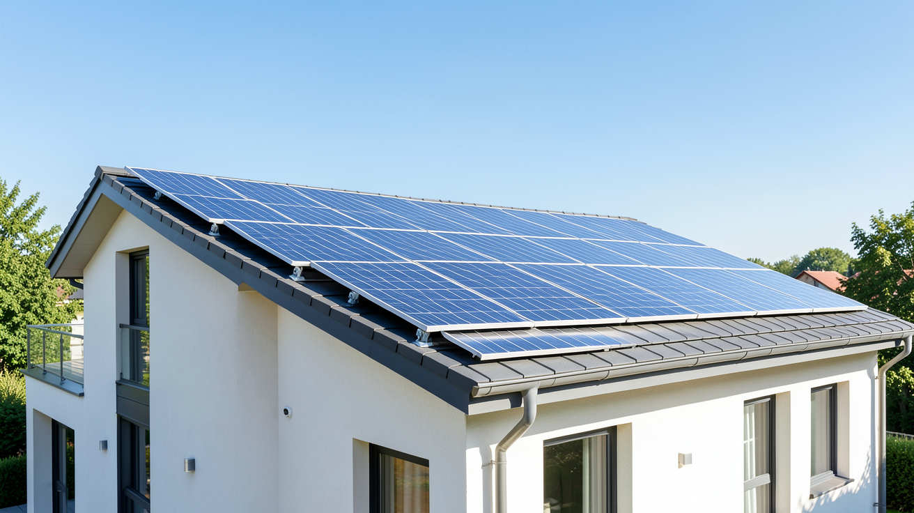 panneau solaire financé par l état installé sur le toit d'une maison moderne