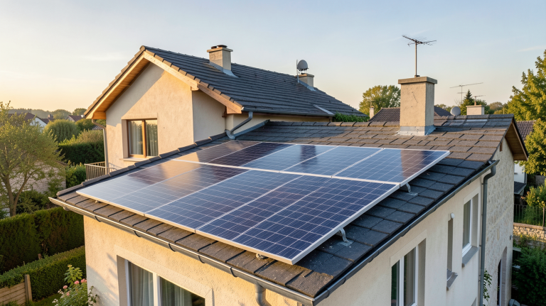 panneau solaire financé par l'État installé sur le toit d'une maison rénovée