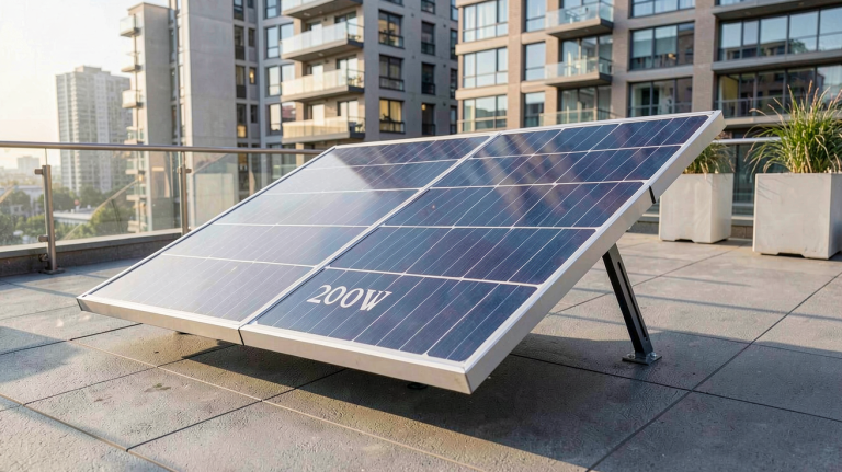 panneau solaire flexible 200w installé sur une terrasse urbaine moderne