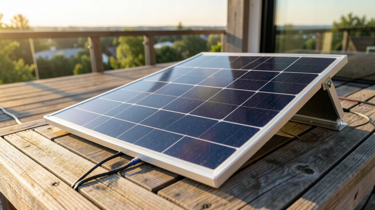 panneau solaire flexible 300w installé sur une terrasse en bois